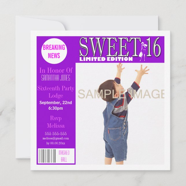 Sweet sixteen magazine style PERSONALIZE Invitation (Front)