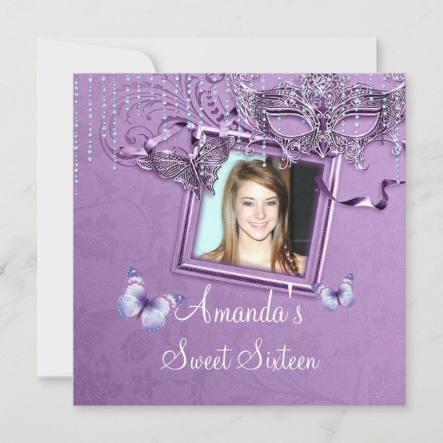 Sweet Sixteen, Masquerade Ball Birthday Invitation (Front)