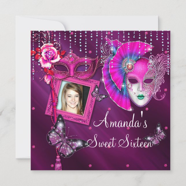 Sweet Sixteen, Masquerade Ball, Mard Gras Invitation (Front)