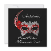 "Sweet Sixteen Masquerade Ball" Red/White Mask w/ 