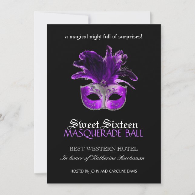 Sweet Sixteen Masquerade Invitation (Front)
