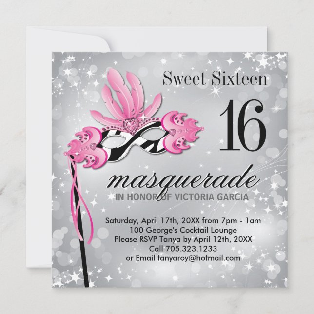 Sweet Sixteen Masquerade Party Invitation (Front)