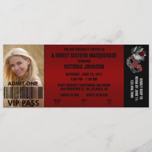 Sweet Sixteen Masquerade VIP Admission Ticket Invitation