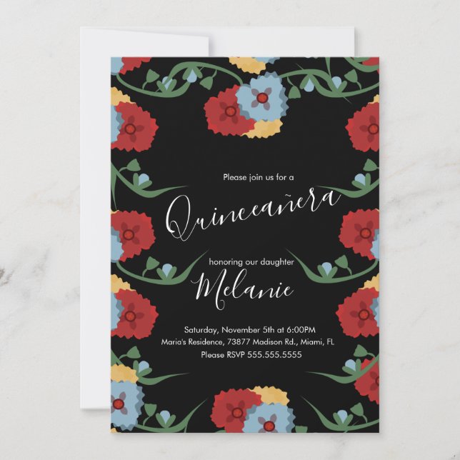 Sweet Sixteen Mexican Fiesta Floral CoIorful Invitation (Front)