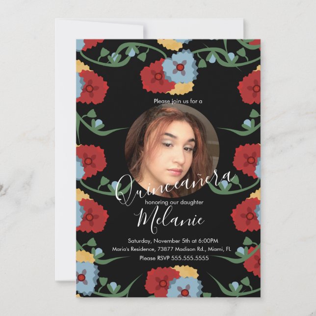 Sweet Sixteen Mexican Fiesta Floral Photo Invitation (Front)