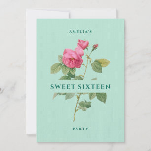 Sweet Sixteen Mint Green Floral Birthday Party Invitation