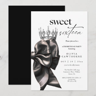 Sweet Sixteen Modern Elegant Black Bow Birthday  Invitation