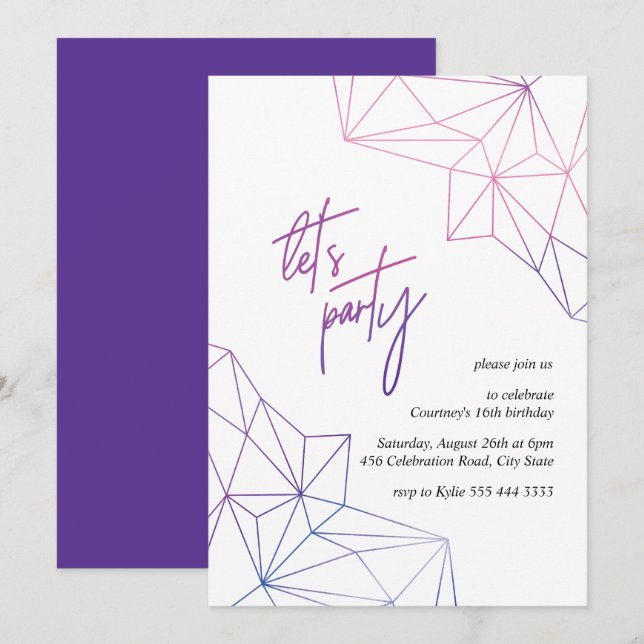 Sweet Sixteen modern geometric birthday party Invitation (Front/Back)