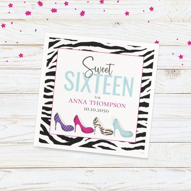 Sweet Sixteen Modern Glam Girly Birthday  Napkin (Creator Uploaded)
