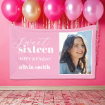 Sweet Sixteen Modern Pink 16th Birthday Photo Banner<br><div class="desc">Minimalist sweet sixteen 16th birthday banner featuring your favourite photo and simple modern typography in pink colour.</div>