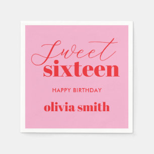 Sweet Sixteen Modern Pink Red 16th Birthday Napkin