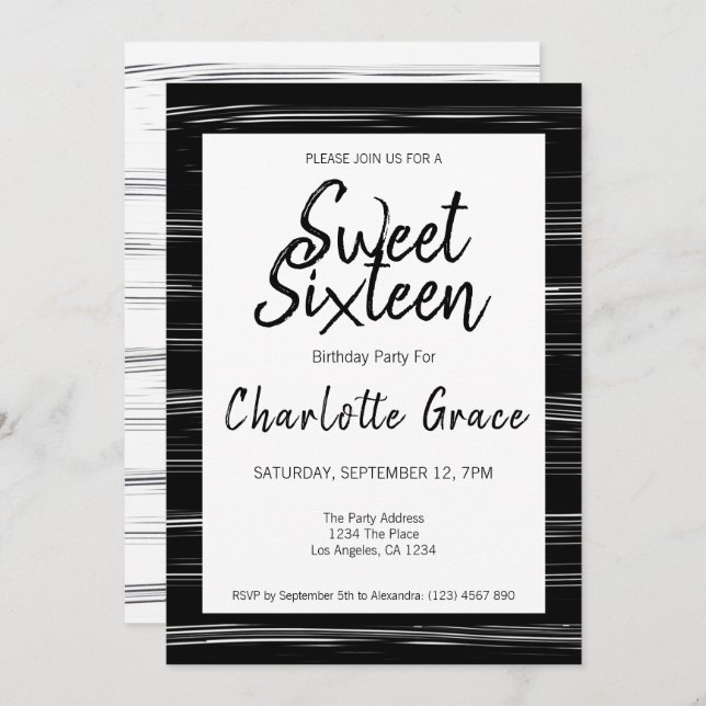 Sweet Sixteen Modern Simple Birthday Party Invitation (Front/Back)