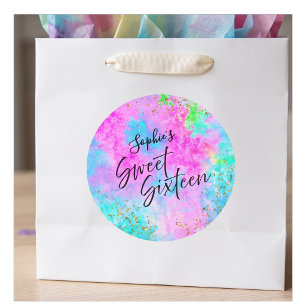 Sweet Sixteen Neon Watercolor Party Classic Round Sticker