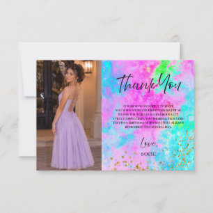 Sweet Sixteen Neon Watercolor Thank You Card
