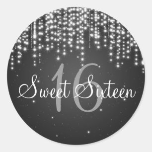 Sweet Sixteen Night Dazzle Black Classic Round Sticker