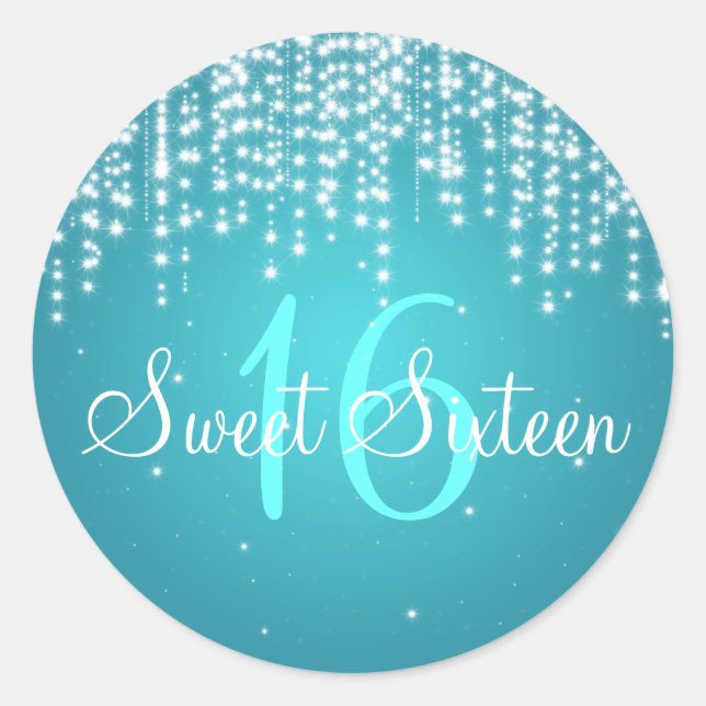 Sweet Sixteen Night Dazzle Blue Classic Round Sticker (Front)