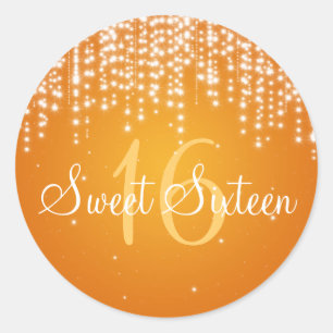 Sweet Sixteen Night Dazzle Orange Classic Round Sticker