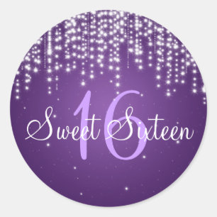 Sweet Sixteen Night Dazzle Purple Classic Round Sticker