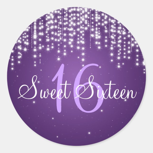 Sweet Sixteen Night Dazzle Purple Classic Round Sticker (Front)