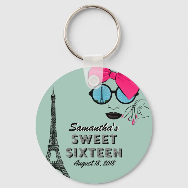 Sweet Sixteen Paris Birthday Button Keychain (Front)