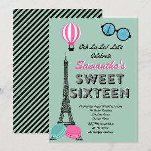 Sweet Sixteen Paris Happy Birthday Invitation Card