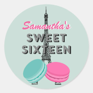 Sweet Sixteen Paris Macaron Birthday Sticker Favou