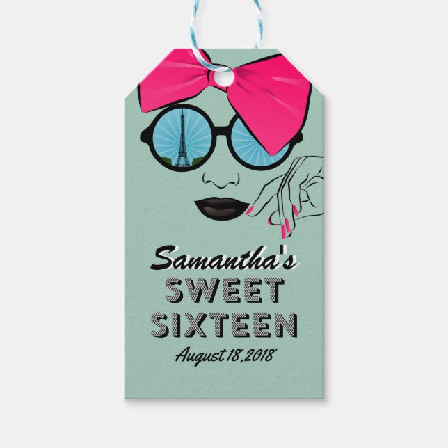 Sweet Sixteen Paris Theme Birthday Gift Tag (Front)