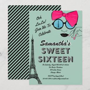 Sweet Sixteen Paris Theme Birthday Invitation Card