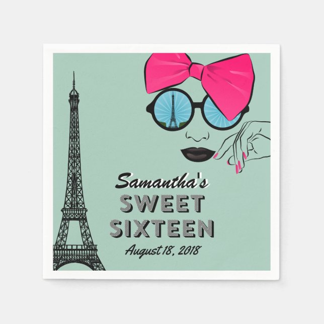 Sweet Sixteen Paris Theme Birthday Paper Napkin (Front)