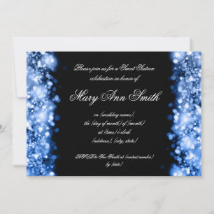 Sweet Sixteen Party Blue Sparkling Lights Invitation