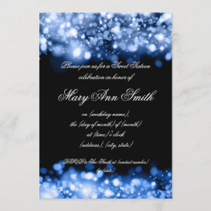 Sweet Sixteen Party Blue Sparkling Lights Invitation