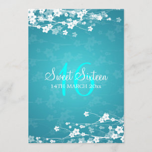 Sweet Sixteen Party Cherry Blossom Blue Invitation