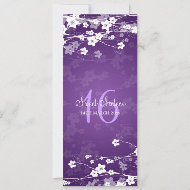 Sweet Sixteen Party Cherry Blossom Purple Invitation (Front)
