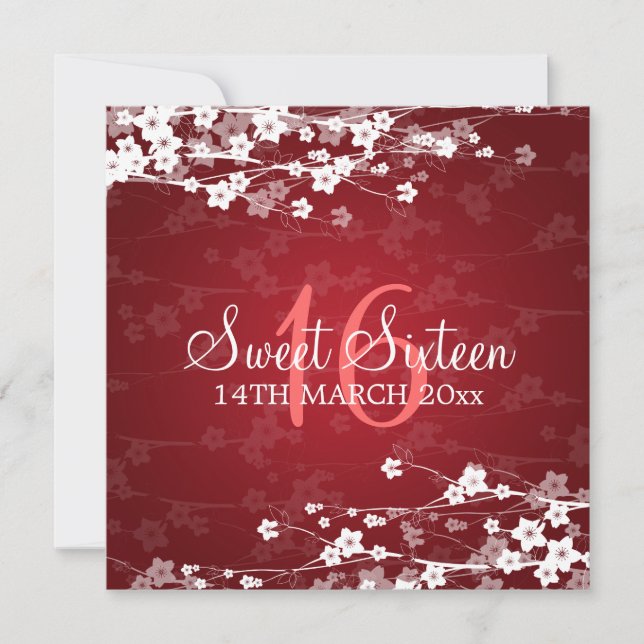Sweet Sixteen Party Cherry Blossom Red Invitation (Front)