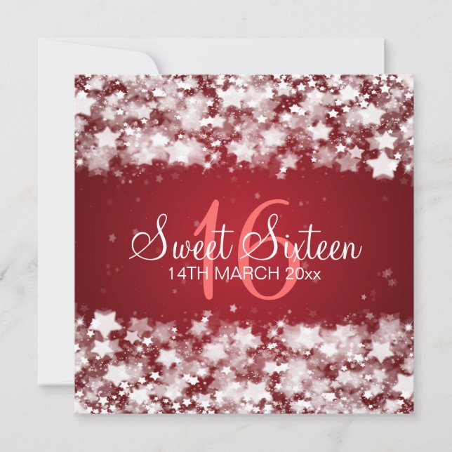 Sweet Sixteen Party Dazzling Stars Red Invitation (Front)