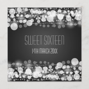 Sweet Sixteen Party Dotted Decoration Black Invitation