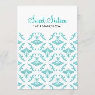 Sweet Sixteen Party Elegant Damask Blue Invitation