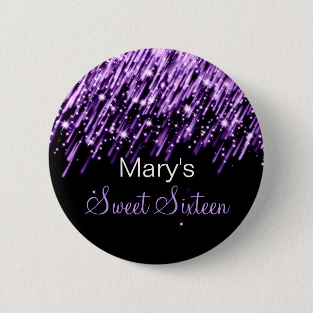 Sweet Sixteen Party Falling Stars Purple 6 Cm Round Badge (Front)