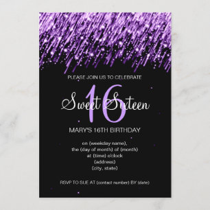 Sweet Sixteen Party Falling Stars Purple Invitation