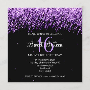 Sweet Sixteen Party Falling Stars Purple Invitation