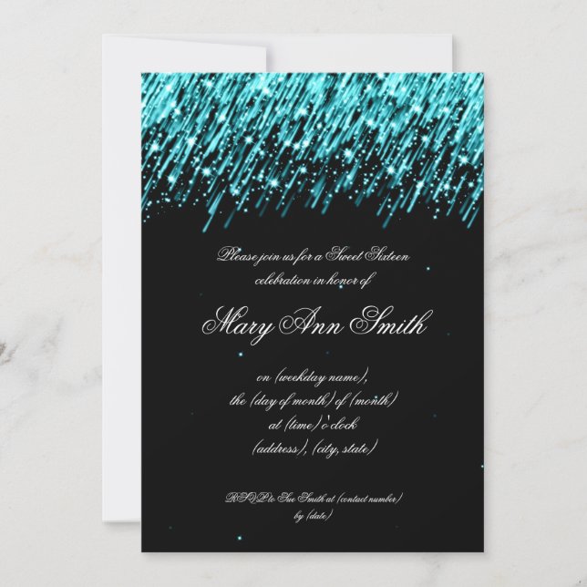 Sweet Sixteen Party Falling Stars Turquoise Invitation (Front)