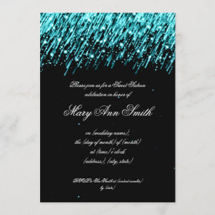 Sweet Sixteen Party Falling Stars Turquoise Invitation
