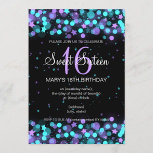 Sweet Sixteen Party Lights and Stars Invitation