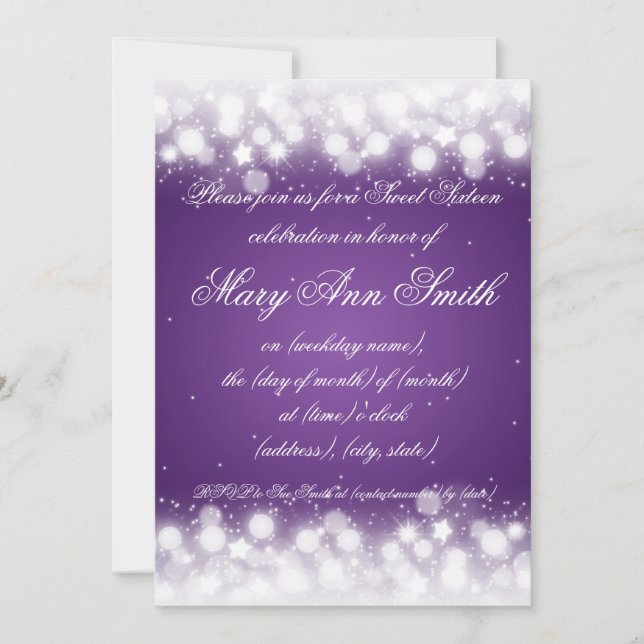 Sweet Sixteen Party Magic Sparkle Purple Invitation (Front)