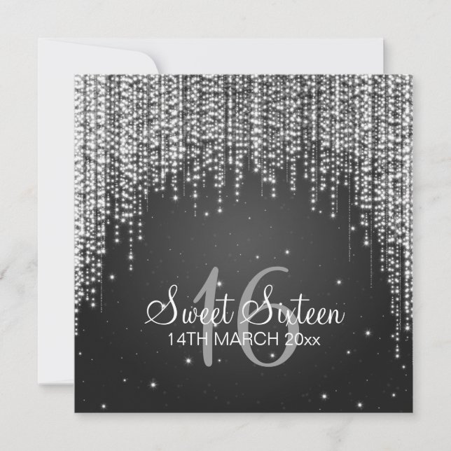Sweet Sixteen Party Night Dazzle Black Invitation (Front)