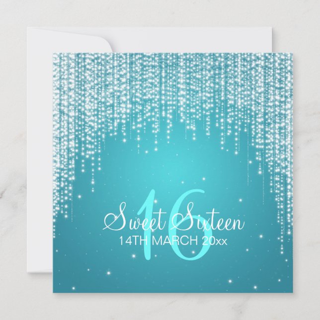 Sweet Sixteen Party Night Dazzle Blue Invitation (Front)