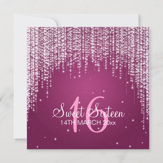 Sweet Sixteen Party Night Dazzle Pink Invitation (Front)