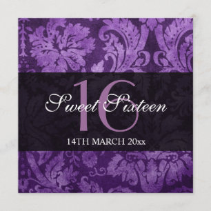 Sweet Sixteen Party Purple Vintage Pattern Invitation