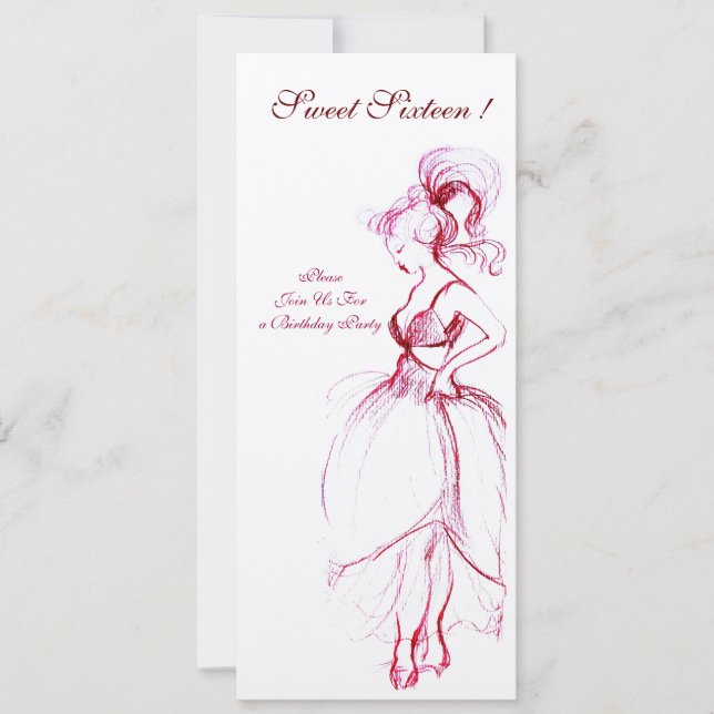 SWEET SIXTEEN PARTY, red pink cream felt Invitation (Front)