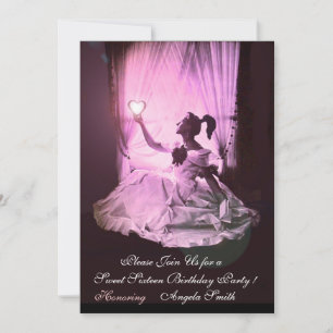 SWEET SIXTEEN PARTY,Red Pink Ruby Monogram Black Invitation